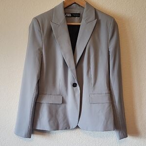 Zara Classic Lined Women's Gray Blazer with Single Button Closure Size 10